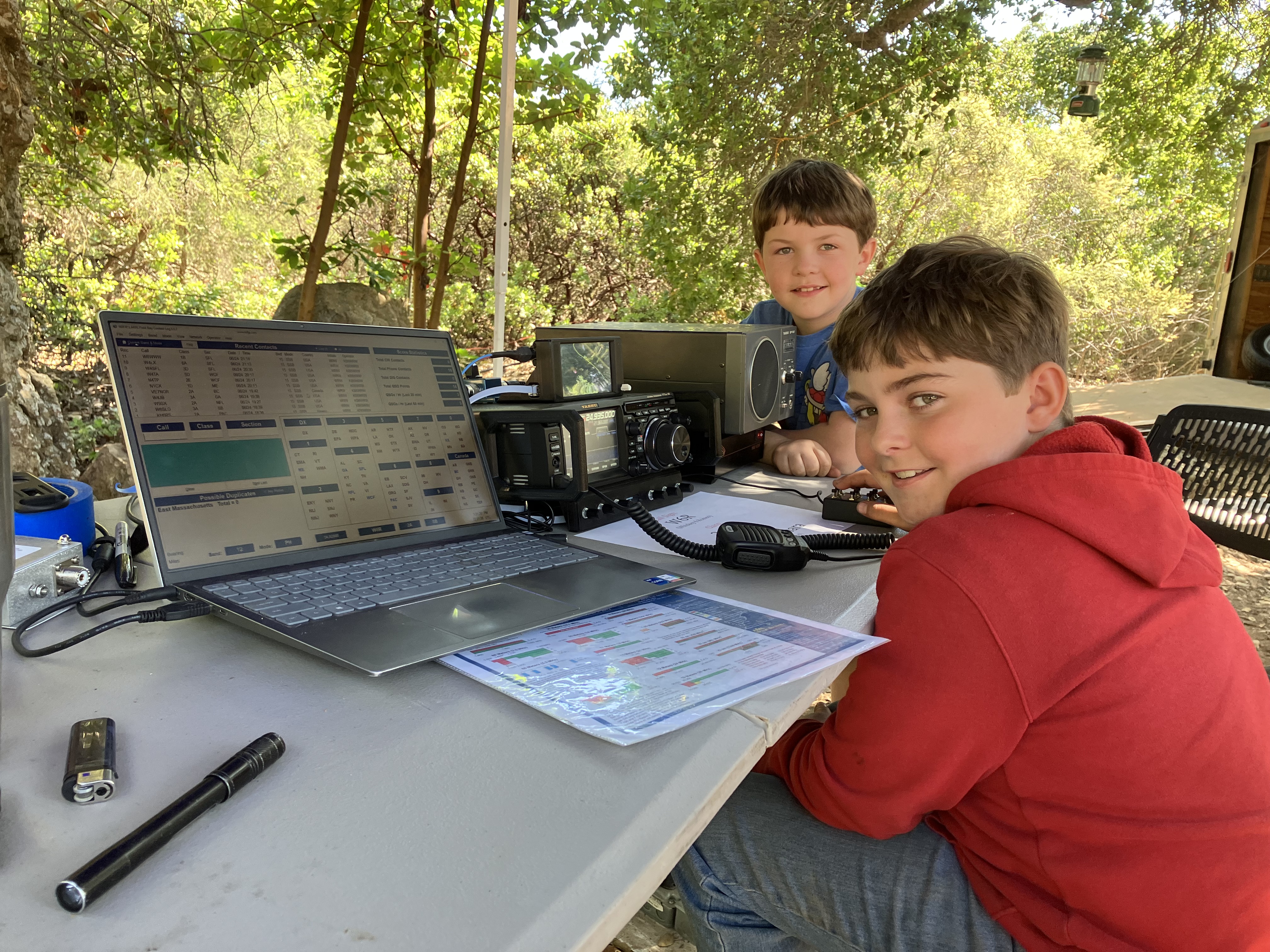 Boys using the radio transciever